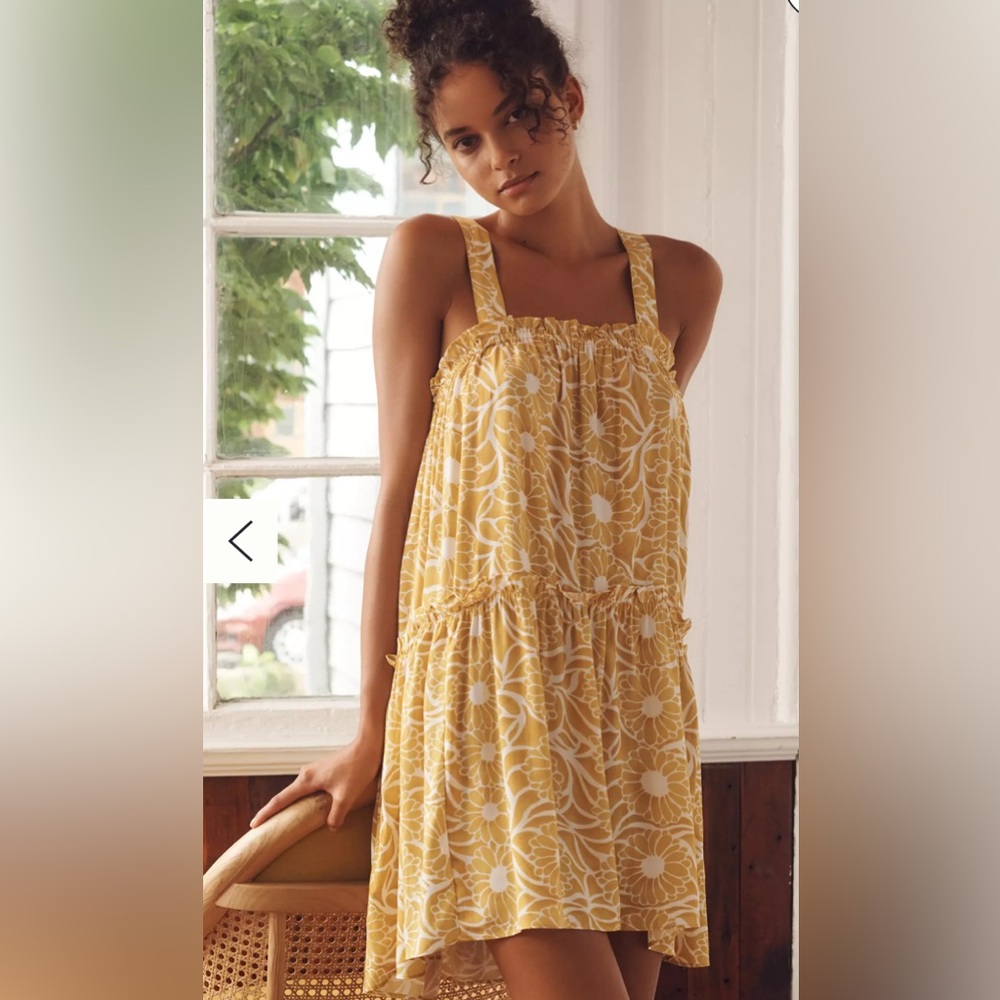Anthropologie Ruffle Babydoll Pajama Yellow Floral Sundress Size XL